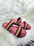 Milli Collections Maroon Velvet & Rhinestone Double-Strap Slides - Article 44