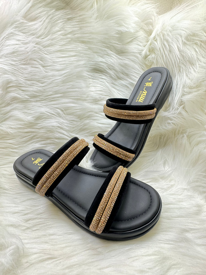 Milli Collections Maroon Velvet & Rhinestone Double-Strap Slides - Article 44
